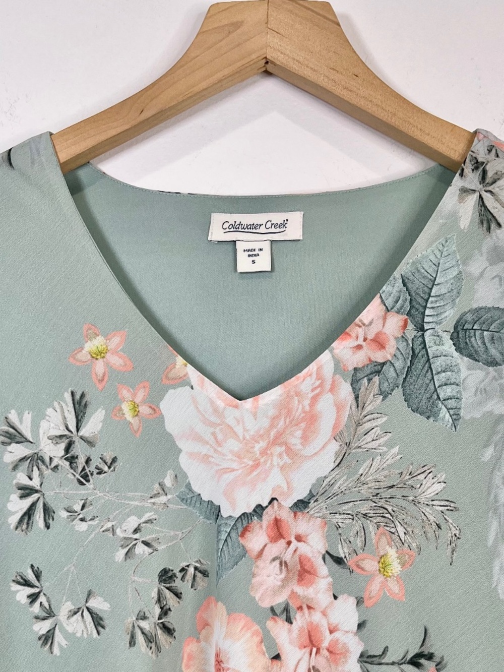 Coldwater Creek Mint Green Floral Short Sleeve Dress - Picture 3 of 8